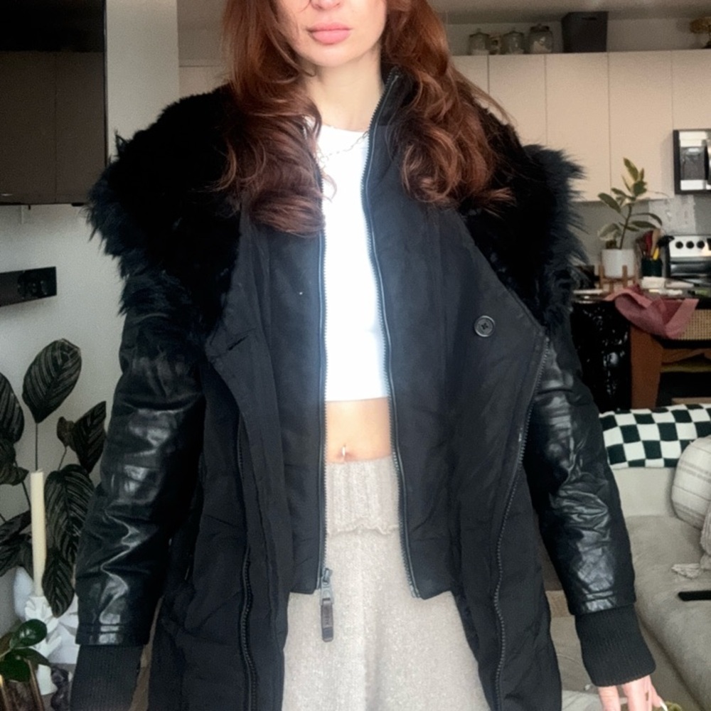 Rudsak WOMENS Black coat, fur lined hood